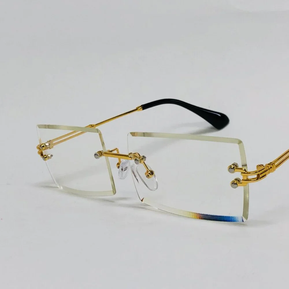 Men Hip Hop Sunglasses Square Rimless‎ Clear Lens Diamond Cut Migos Quevo Style